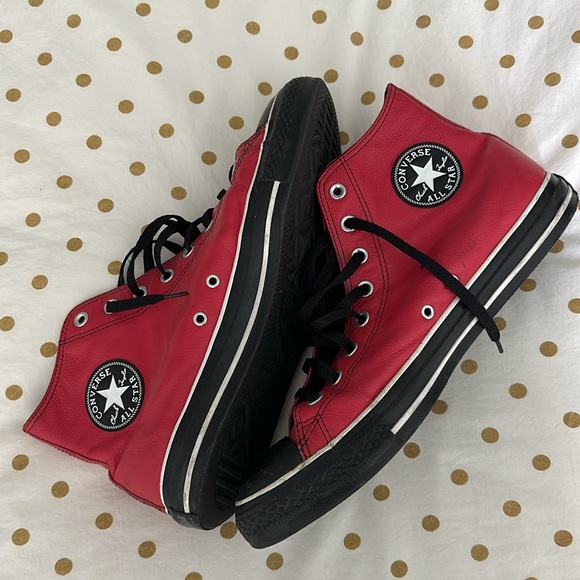 CONVERSE ALL STAR RED LEATHER HIGH TOP SHOES - Picture 5 of 8
